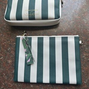 Stoney Clover Lane BHH Forest Green and White Striped Flat Pouch